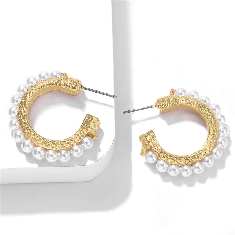 

2019 New Vintage Japan Korean Hoop Earrings Round Women Handmade Sweet Simulated Pearl Circle Jewelry