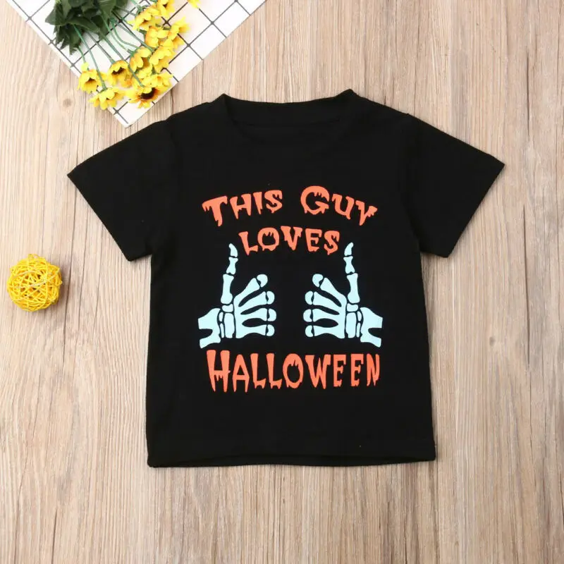 

2019 Halloween Clothes Kids Baby Children Boys Cotton Short Sleeve Cute Skull Print T-shirt Tee Tops Blouses