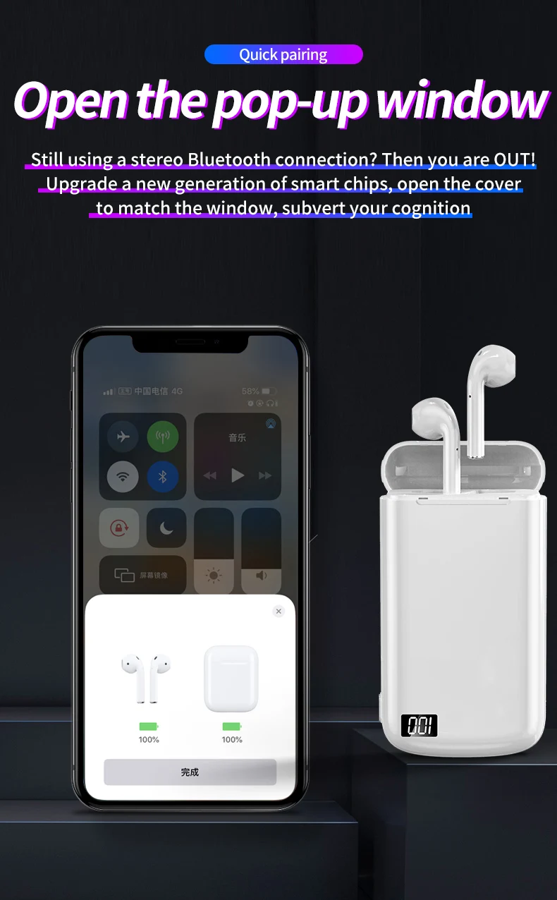 TWS Bluetooth наушники мини настоящие беспроводные наушники-вкладыши гарнитура наушники с зарядным устройством дисплей для iPhone Android iOS