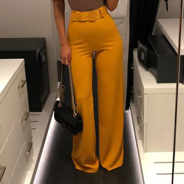 Women Casual Wide Leg Pants High Waist 2021 Spring Yellow Black Red Female  Sexy Fashion Trousers Office Ladies Workwear Elegant - Pants u0026 Capris -  AliExpress