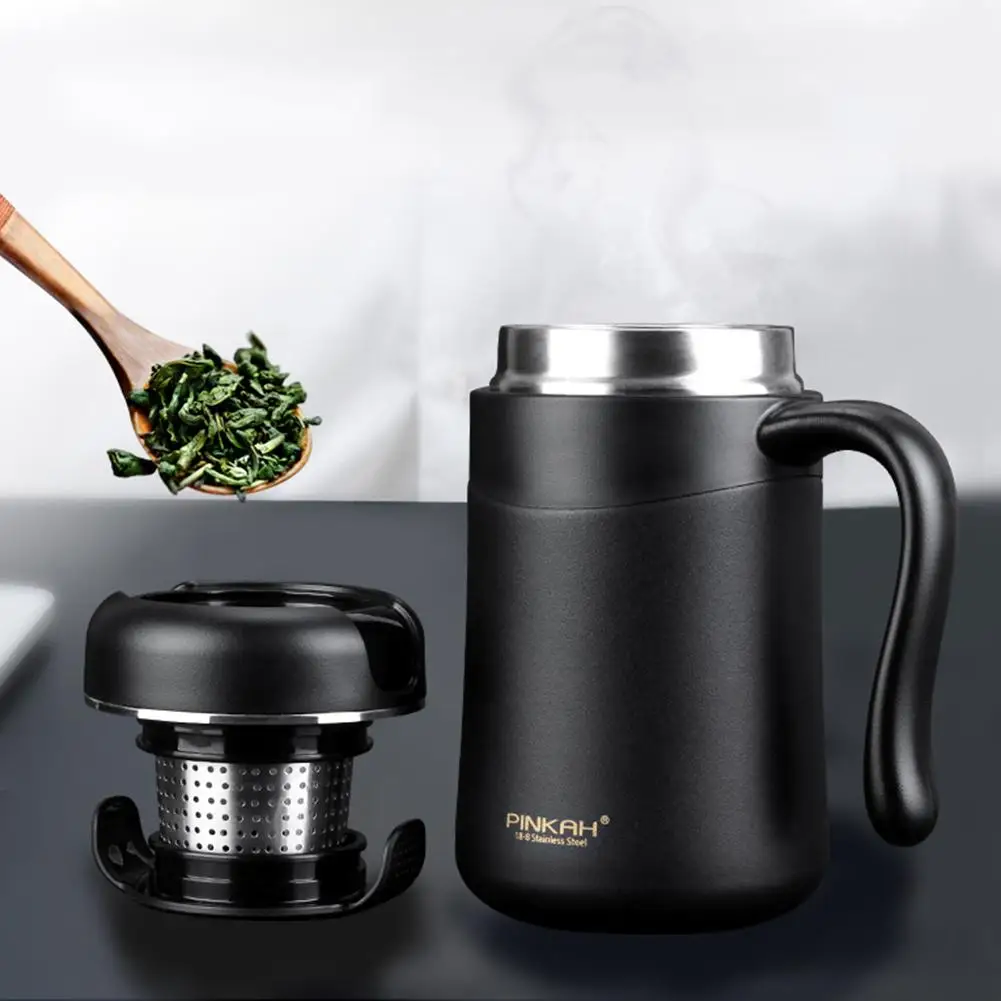 Goede Pinkah 350ML 304 Rvs Thermos Mokken Kantoor Beker Met Handvat Met Deksel Geïsoleerde Thee mok Thermos Cup Kantoor thermosflessen