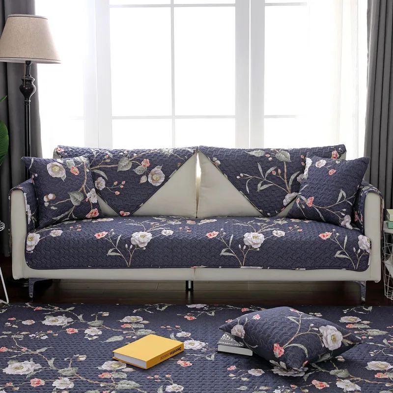 

Classical Solid Color Rose Print Sofa Cover Cotton Non-Slip Sofa Towel Chair Covers Mats Living/Drawing Room L-Shaped