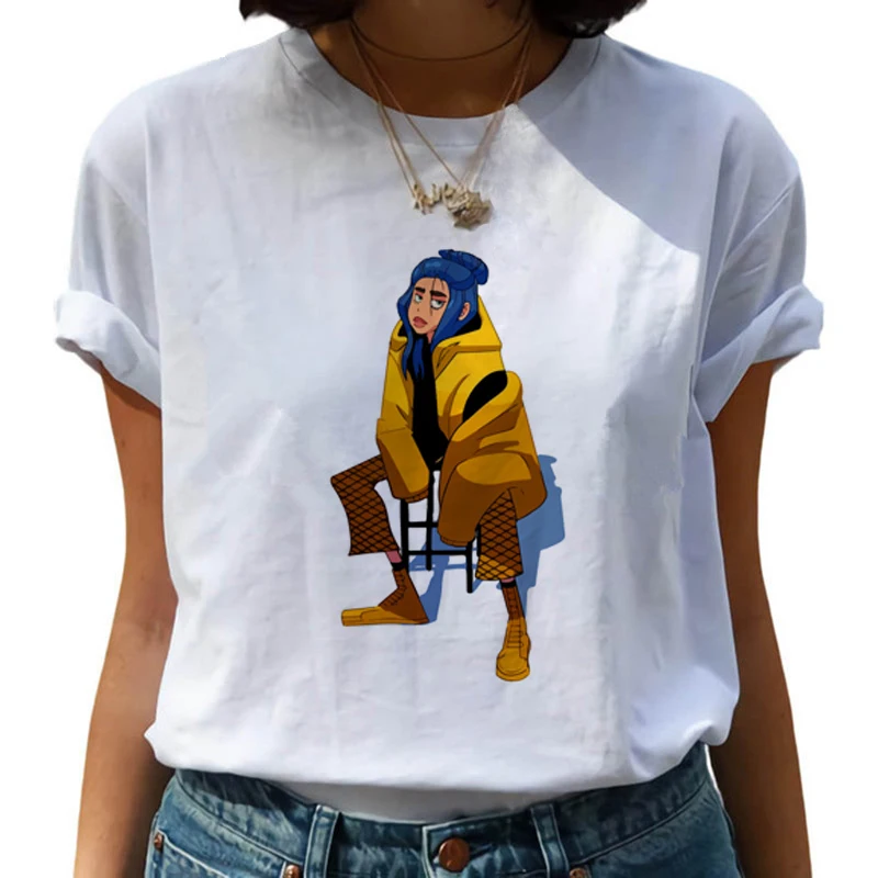 Billie Eilish Bad Guy Harajuku футболки для женщин Ullzang Забавные футболки с героями мультфильмов 90s Графические футболки модные хип-хоп футболки женские - Цвет: 8637