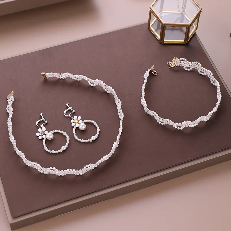 

Fashion Bridal Jewelry Sets Pearl Jewelry Necklace Earrings Bracelet Full Dress Accessories Ornaments Bride Party Jewelry 2019