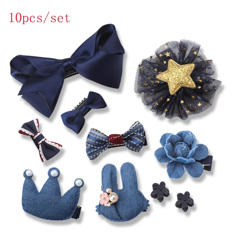 Blue 10PCS 18 шт. набор головных уборов, игрушки для девочек, детские аксессуары, бант из ленты, заколка для волос, заколки для волос, платье принцессы, красивая и модная игрушка - Цвет: Blue 10PCS