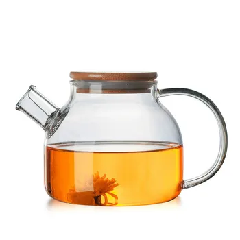 

1000ml Flower Teapot Glass Teapot Heat-resistant High Borosilicate Glass Bubble Teapot Glass Bamboo Lid Pot Cooler