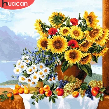 

HUACAN Full Square Diamond Embroidery Kit Sunflower Cross Stitch 5D Diamond Painting Daisy Crystal Rinestone Home Decoration