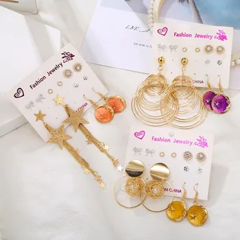

Vintage Gold Color Round Drop 6 Pairs Earrings for Women Small Cute Korean Stud Earring Female Stylish Jewelry NR363