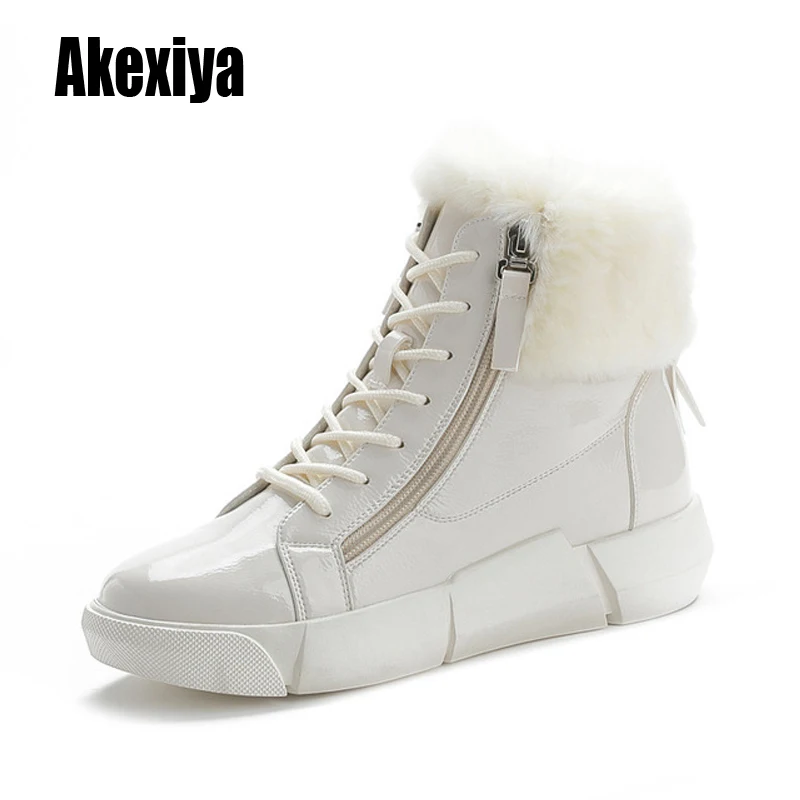 

fashion Casual Winter Warm Women Boots leather Snow Flats Heel Wedges Female plush Shoes Ankle Tenis Feminino k530