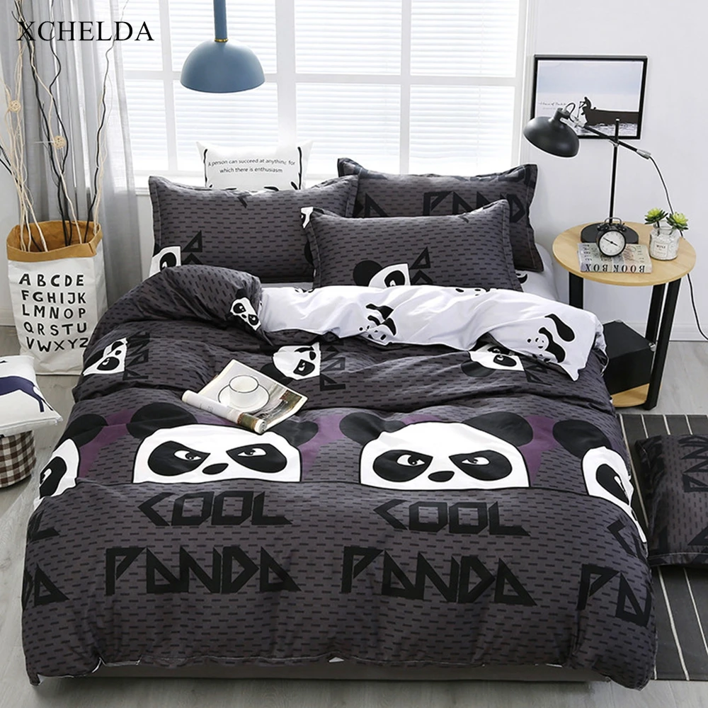 

Panda Comforter Duvet Cover Bed Sheet set Double Queen King Size Bedding Set Animal Grey Cotton Children linens Home Textile