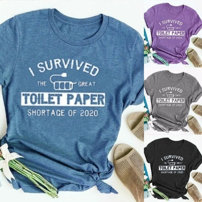

I SURVIVED TOILET PAPER Letter Print T Shirt Women Short Sleeve O Neck Loose Tshirt Summer Women Tee Shirt Tops Camisetas Mujer