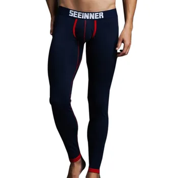 

Man Pure Color Long Pants Cotton Leggings Trendy Sports Liegrie Thin Convex Pouch Underwear