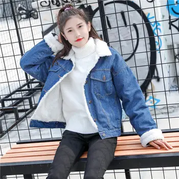 

Coat Women Korean Autumn Winter Jacket Women's New Retro Lamb Wool Loose Lapel with Extra Thick Wool Jean Jacket