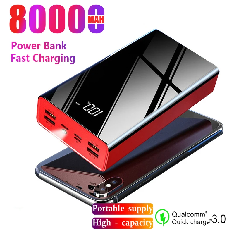 80000 мАч Power Bank портативный большой емкости PowerBank светодиодный USB Внешняя батарея