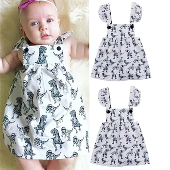 

0-24M Newborn Baby Kids Girls Cartoon Cute Dinosaur Sleeveless Mini Dress Clothes Outfit Summer