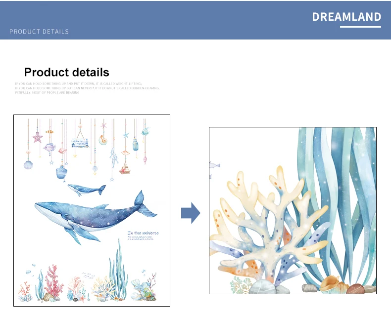 Cartoon Coral Whale Wall Sticker for Kids rooms Nursery Wall Decor Vinyl Tile stickers Waterproof Home Decor Wall Decals Murals