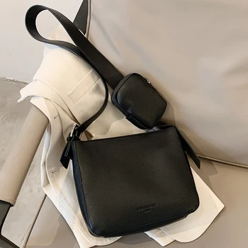 

New PU Leather 2 Pcs/set Bucket Bags For Women 2020 Elegant Female Shoulder Handbags Mini Purses Travel Cross Body Bag