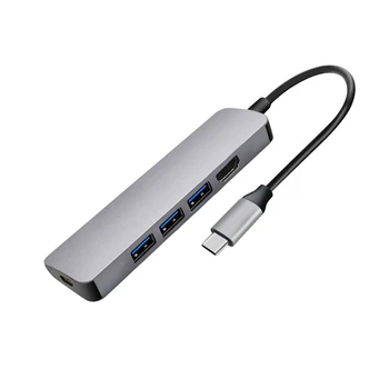 

USC Type C Hub to HDMI 4K 30HZ 3 USB 3.0 USBC PD Quick Charging Dock Station Aluminium Alloy Extend Hub for