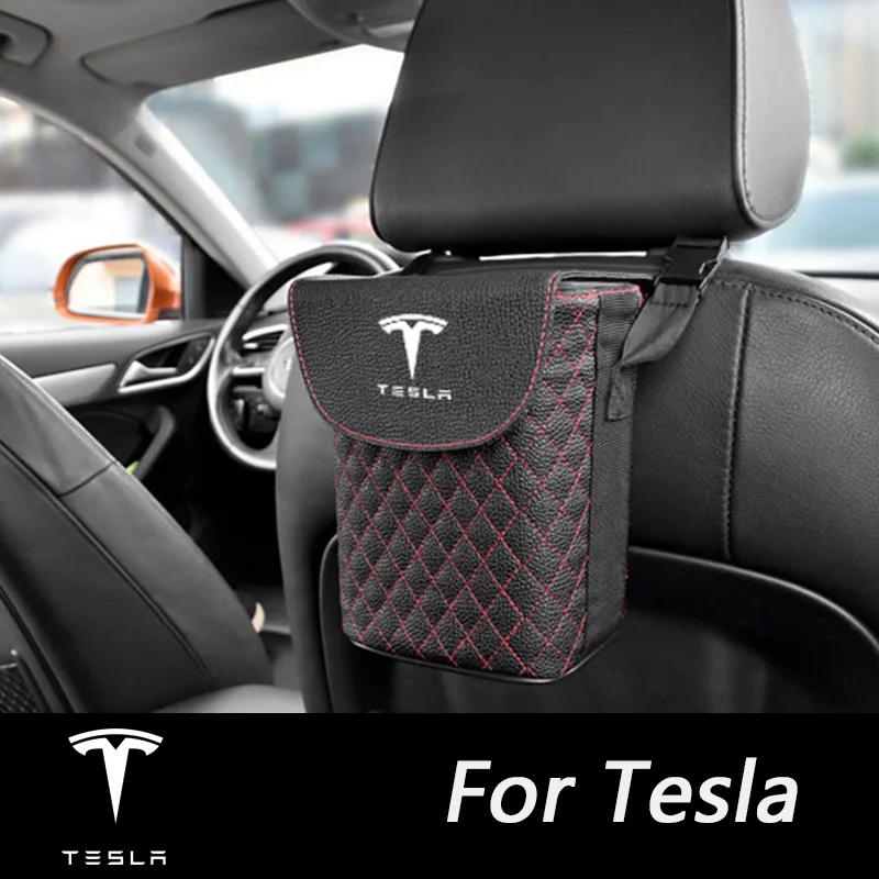 Автомобильный портативный мусорный ящик для Tesla модель 3 модель S модель X Авто Переднее сиденье заднее кожаное мусорное ведро органайзеры ХРАНЕНИЕ Аксессуары