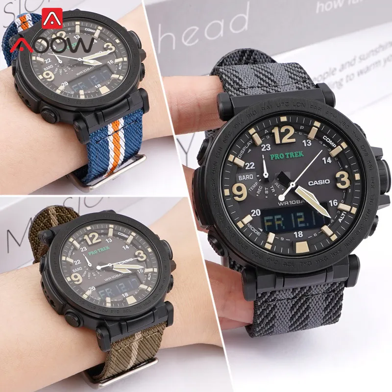 Tali Nilon UNTUK Casio Pro Trek PRW 6600 PRG 600/650Y Stainless Steel  Gesper 24Mm Kanvas Pria Penggantian Band Aksesoris|Watchbands| - AliExpress