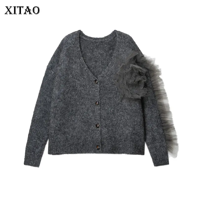 

XITAO Tassel Knitted Pole Sweater Fashion New 2020 Spring Elegant Single Breast Full Sleeve Pocket Loose Sweater DMY2683