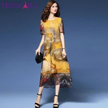 TESSCARA женское летнее винтажное длинный макси шифоновый платье женский китайский стиль принт дизайнер Vestidos ретро роковой Сарафан