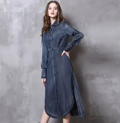 2019 Новое Осеннее женское модное джинсовое платье ретро с длинным рукавом необычное длинное платье