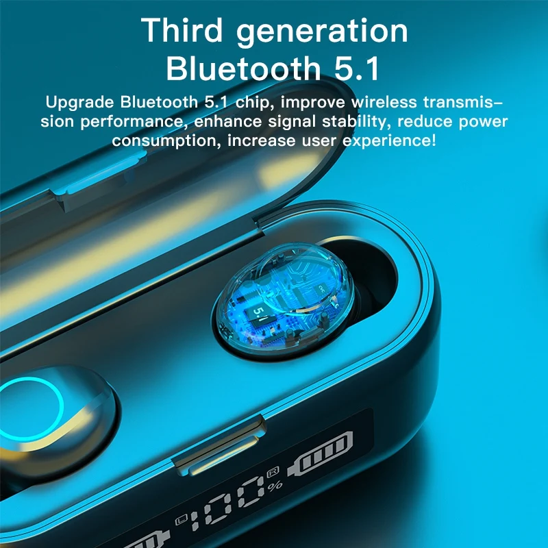 F9 46 LED Wireless Headphones Bluetooth Earphones V5 1 Earbuds TWS Press Control Sport Headset Noise Cancel Earphone