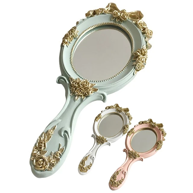 FRCOLOR Espelho De Maquilhagem Espelho De Mão Espelho Vintage Espelho Para Meninas  Espelho De Mão Espelho Cosmético Espelho Portátil Espelho De Maquilhagem  Com Alça De Metal Penteadeira