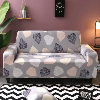 

Grey Pink Leave Elastic Corner Sofa Cover for Living Room Single Love Seater Armchair L Shape Stretch Sectional Couch Cover