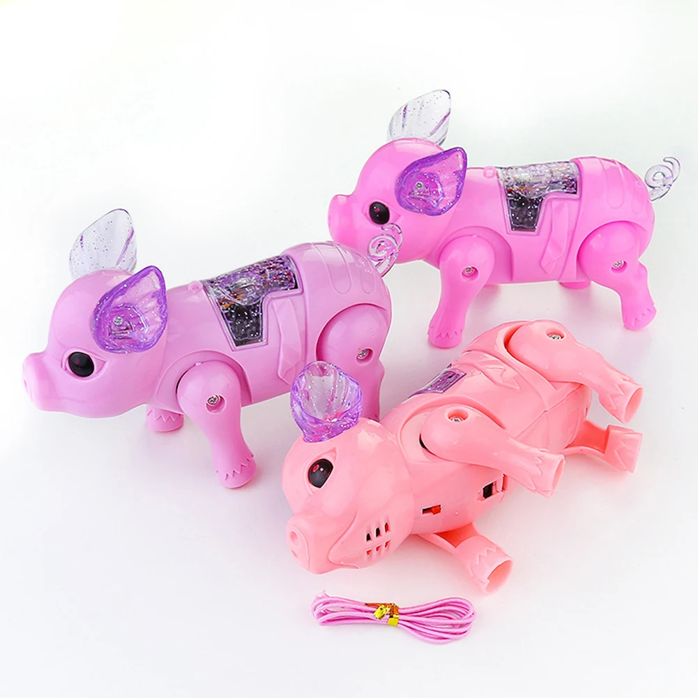 Электрический светодиодный светильник музыкальная свинья животное с поводком прогулочная игрушка детский Рождественский подарок Электроника робот подарки детский подарок на день рождения