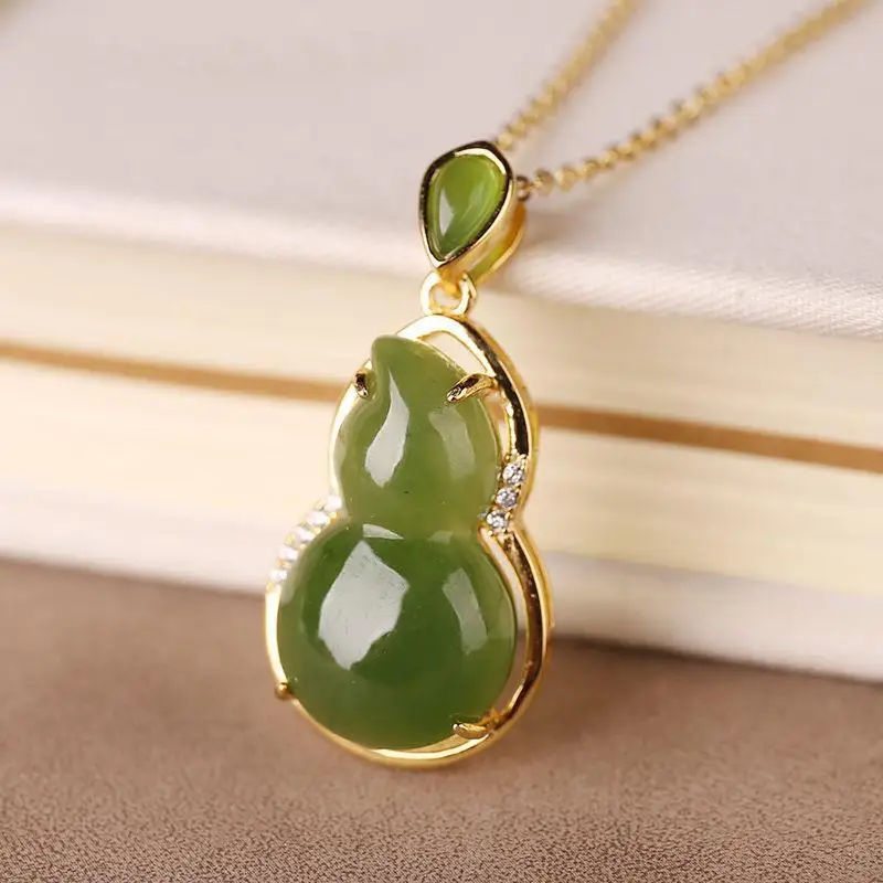 Natural Jade Hotian Pendant Women's S925 Silver Embeded Jasper Gourd Hanging | Украшения и аксессуары