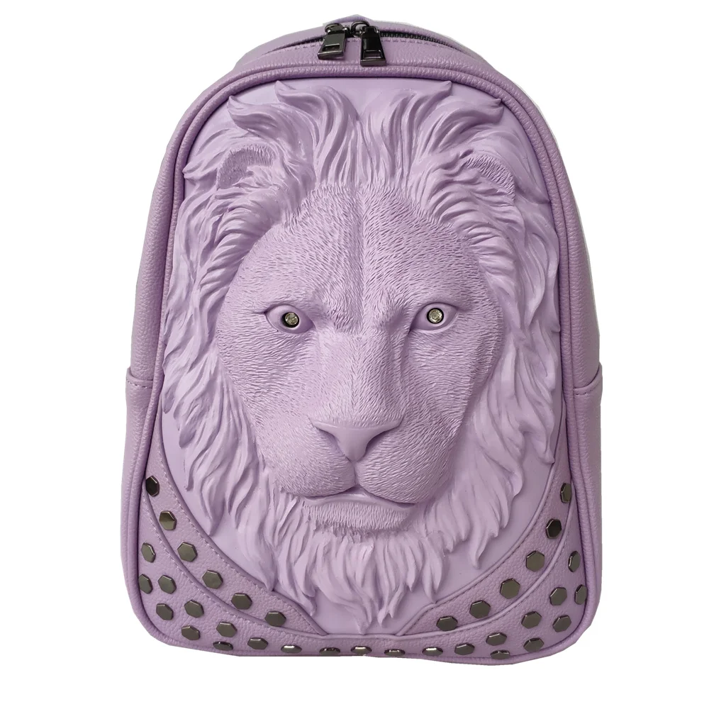 Женский маленький кожаный рюкзак с 3D тиснением головой льва mochila Повседневный