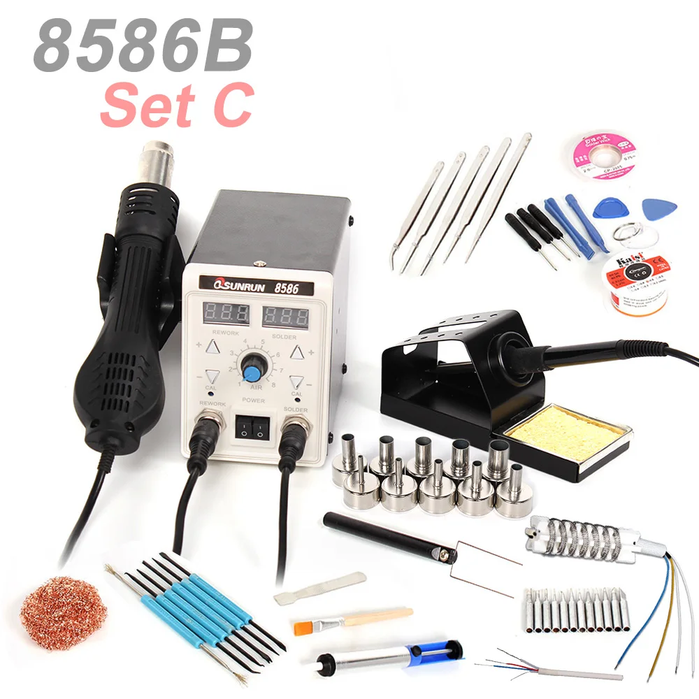 Set C Новейший микро-usb адаптер 8586B с двойным цифровым дисплеем горячего воздуха Rewock станции, переделанные и припоя 2-в-1 8586D паяльная станция, обновленная версия 8586 - Цвет: Set C
