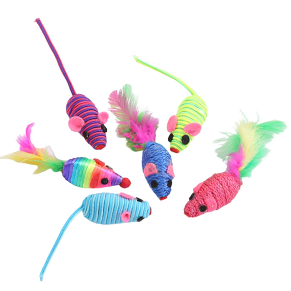 4/6Pcs Pet Kitten Funny Feather Rope False Mouse Bite Scratch Playing Toys Classic small toys Great gifts Bite-resistant