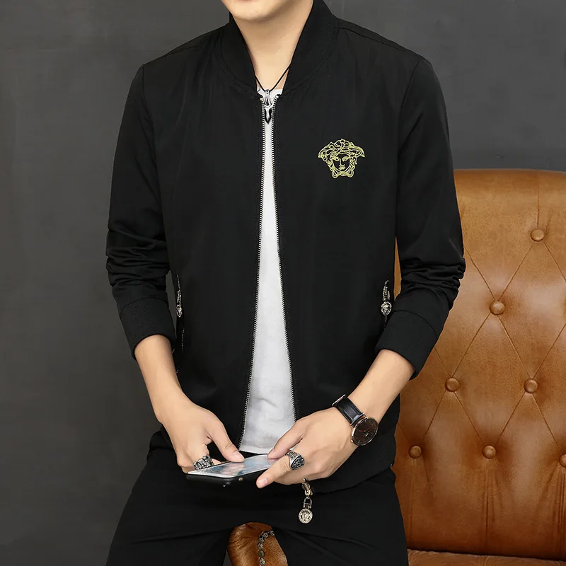 

Trend Coat Men Korean-style Handsome Slim Fit Trend Cool 2018 New Style Autumn Embroidery Reversible Jacket Fashion