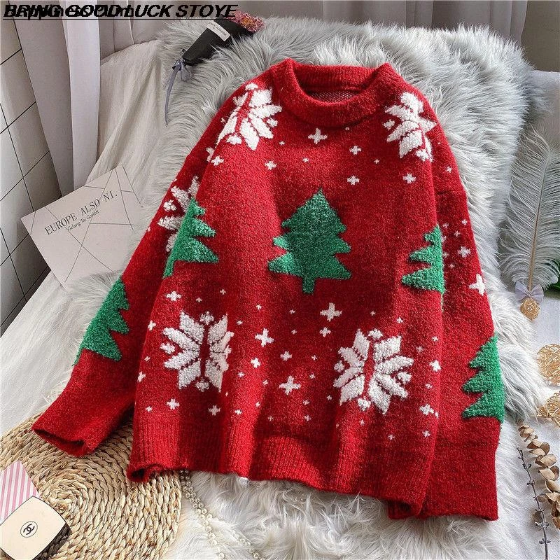 Jersey de copo de nieve de Navidad mujer, top grueso de punto de manga larga, informal, suave, suelto, cuello redondo, novedad de invierno de 2021|Pulóveres| - AliExpress