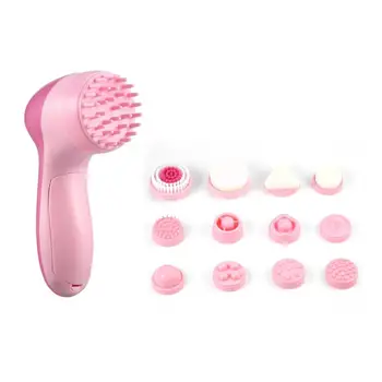 

12 in 1 Female Pink Multifunction Electrical Facial Cleansing Brush Face Body Massager Kit with Skin Cleaning Sponge