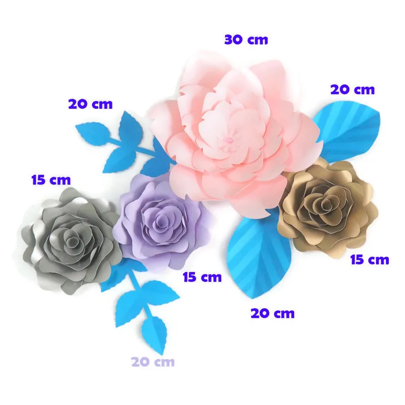 

DIY Artificial Flowers Fleurs Artificielles Backdrop Giant Paper Rose 4PCS + 4 Leaves For Wedding Party Decoration Baby Shower