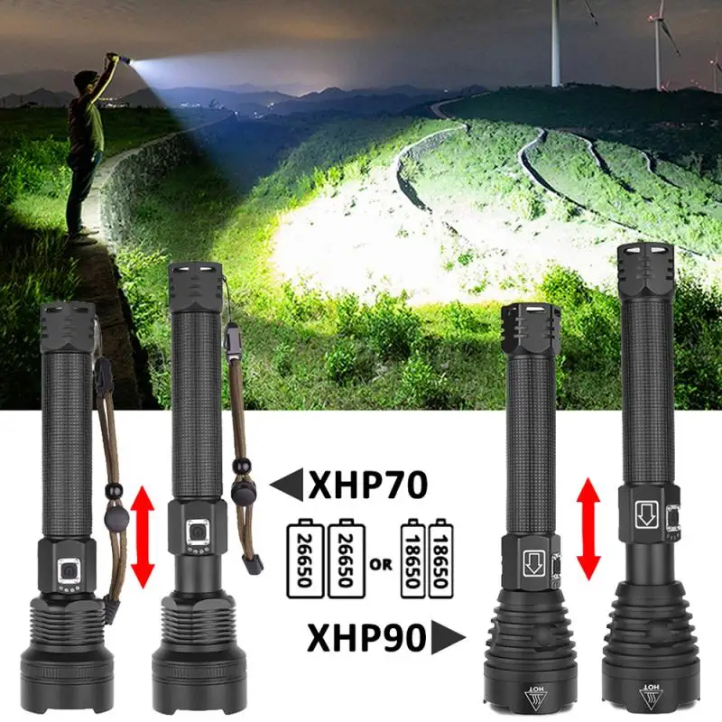 

most powerful LED flashlight lantern XHP90 XHP70 led tactical flashlight Zoomable torch 18650 26650 usb Rechargeable flashlight