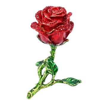 

Anniversary Living Room Tin Alloy Earrings Red Rose Free Standing Ring Box Home Valentine's Day Packaging Case Necklace Holder
