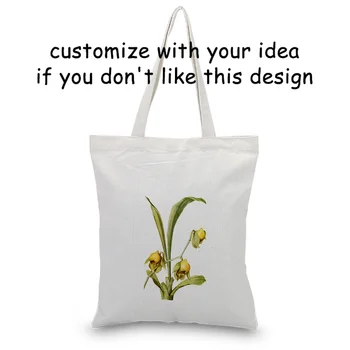 

FLOWER Tote Bag Canvas Custom Print Logo Handbag Shopping Bag Eco Reusable Recycle Text Daily Use DIY
