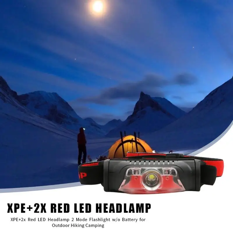 2 режима XPE красный светодиодный налобный фонарь Портативный на батарейках IP44