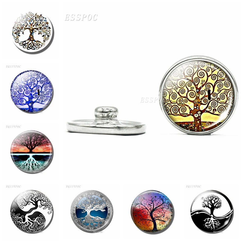 

18mm Tree of Life Glass Dome Snap Button Klimt Tree Of Life Glass DIY Jewelry for Friends Special Christmas New Year Gifts