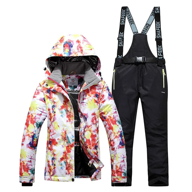 Толстый теплый лыжный костюм для женщин водонепроницаемый ветрозащитный лыжный костюм и куртка для сноуборда брюки комплект женские зимние костюмы уличная одежда - Цвет: color5