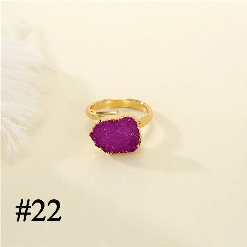 Vintage Boho Open Adjustable Pink Druzy Resin Rings Women Gold Plated Weddding Faux Geode Crystal Rings For Women Jewelry J171 (19)