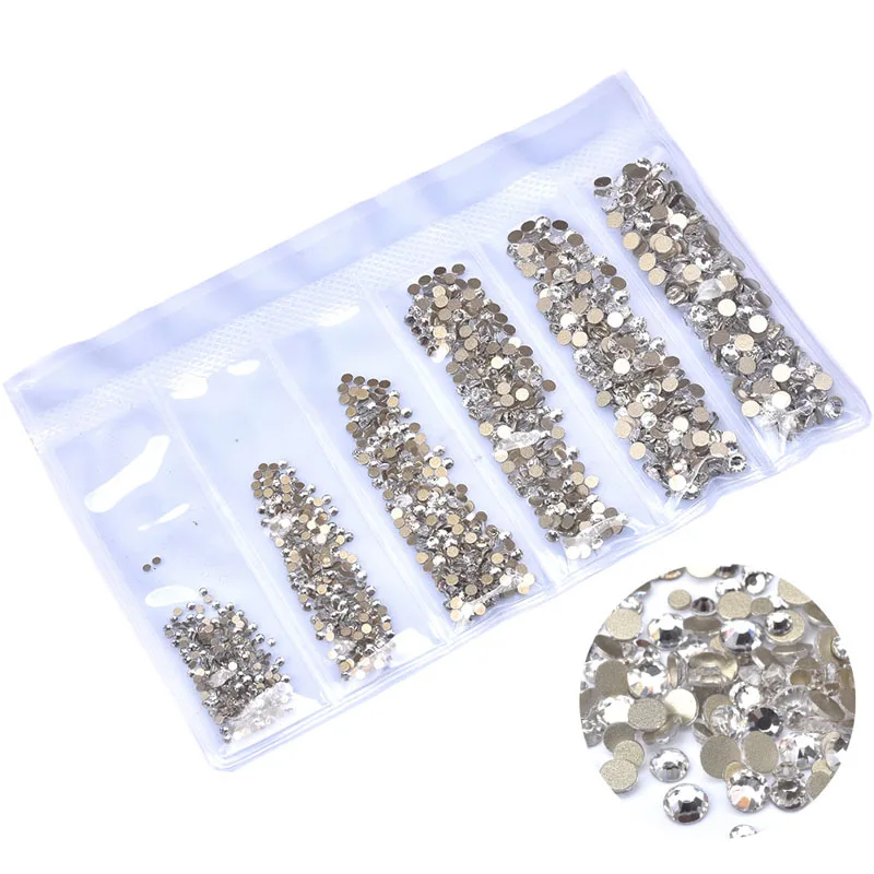 Swarovsky 1728PCS Multi Size Glass Rhinestones AB Colors Flat-back SS4-SS12 Crystal Strass DIY Manicure Nail Art Decorations | Красота и