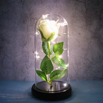 

preserved fresh flower glass cover rose LED glowing gifts for valentine's day Wedding room decoration