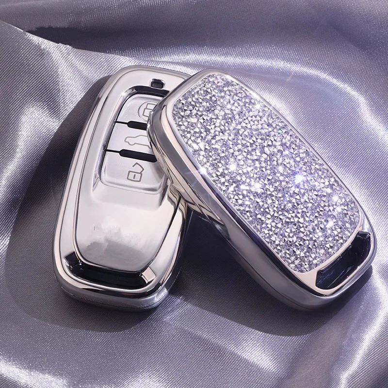 C-Sliver Shell Алмазный чехол для автомобильных ключей для Audi A6L A4L Q5 A3 A4 B6 B7 B8 Интеллектуальный брелок для ключей для девочек и женщин подарки аксессуары - Название цвета: C-Sliver Shell