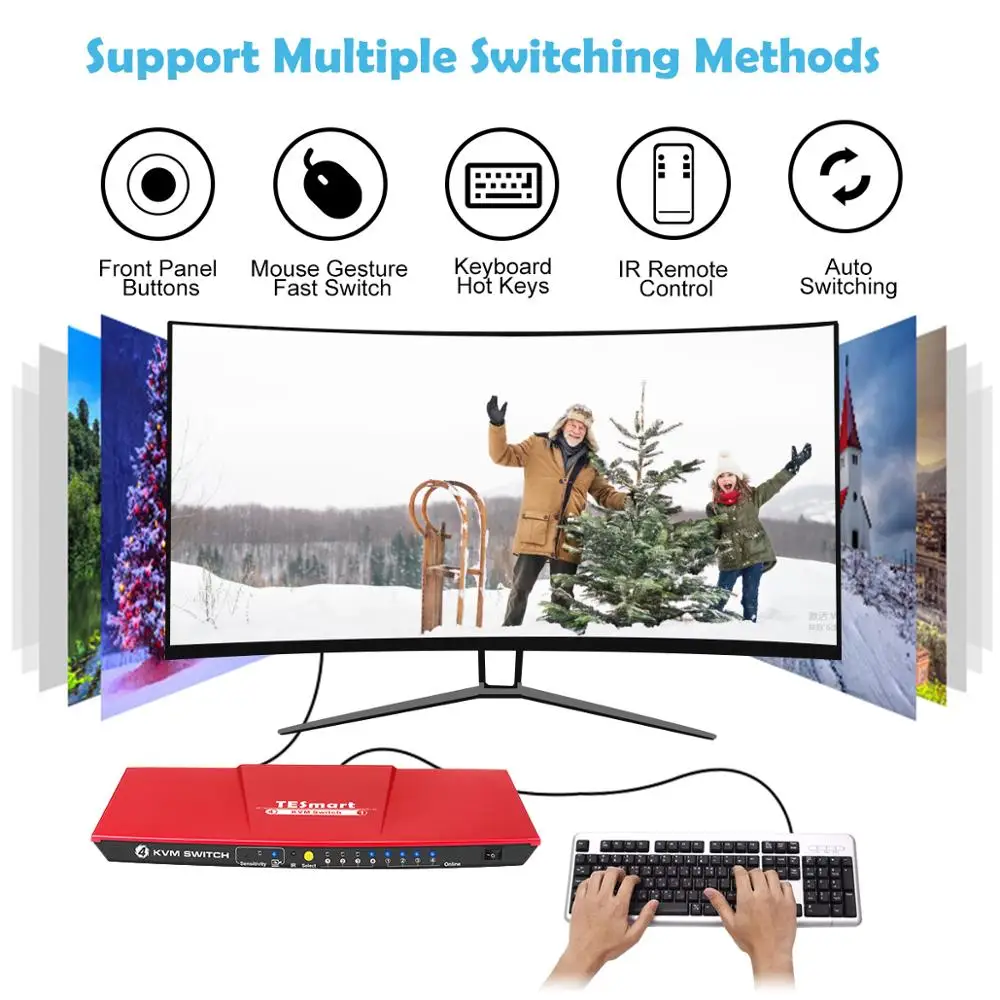 HDMI KVM переключатель с 4 портами USB2.0 4K60Hz высококачественный Tesla smart USB порт 3840*2160/4K * 2K